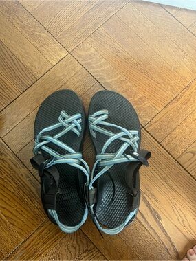 Chaco Women's Black Sandals with Light Blue Straps